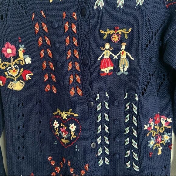 Andrea Lauren Vintage Cardigan Folklore Embroidered Chunky Knit Women’s S Ramie - Picture 10 of 14